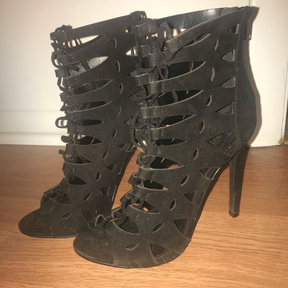 Lace up black heels